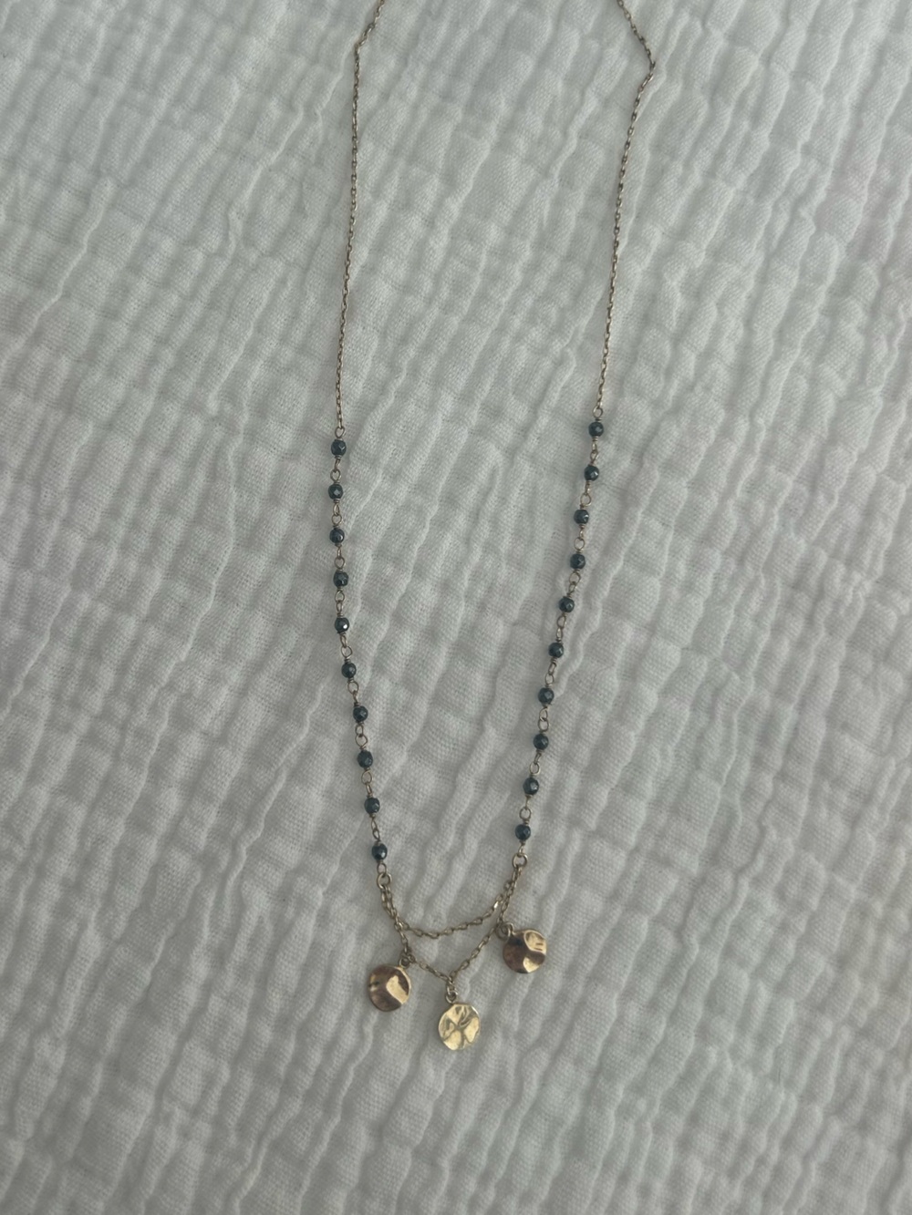 Delicate sterling Silver/gold plated Necklace with Blue Bead Accents